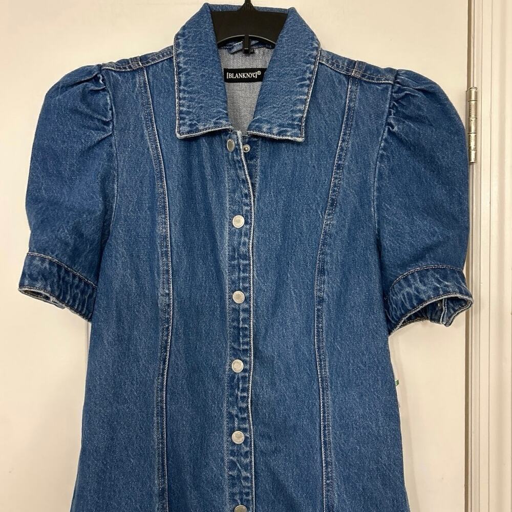 BLANK NYC NWT Walk In The Park Denim Puff Sleeve Mini Dress Size Large - Picture 4 of 13